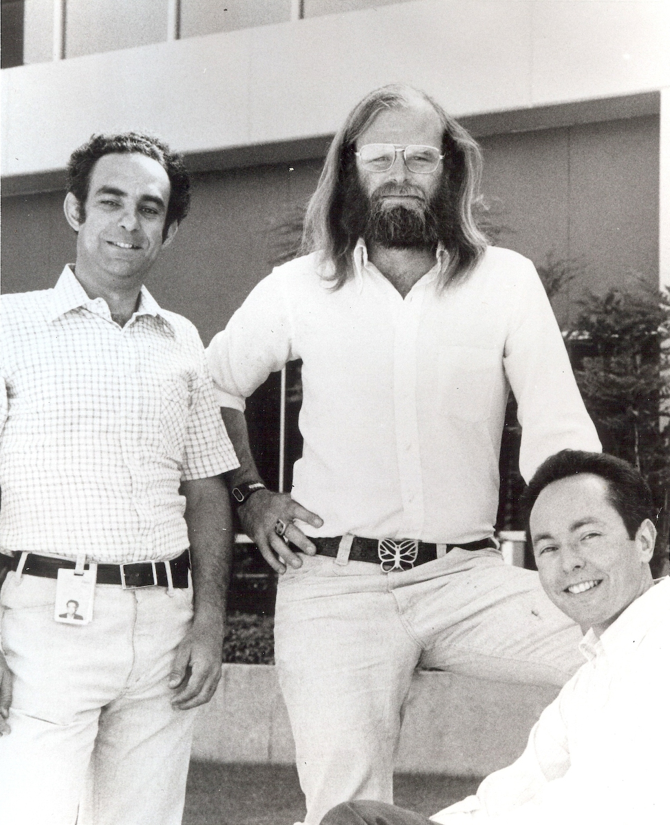 Franco Putzolu, Jim Gray, and Irv Traiger at IBM San Jose Research, circa 1977